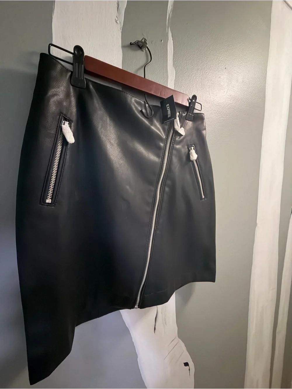 Express Black Faux Leather Zip-Front Skirt